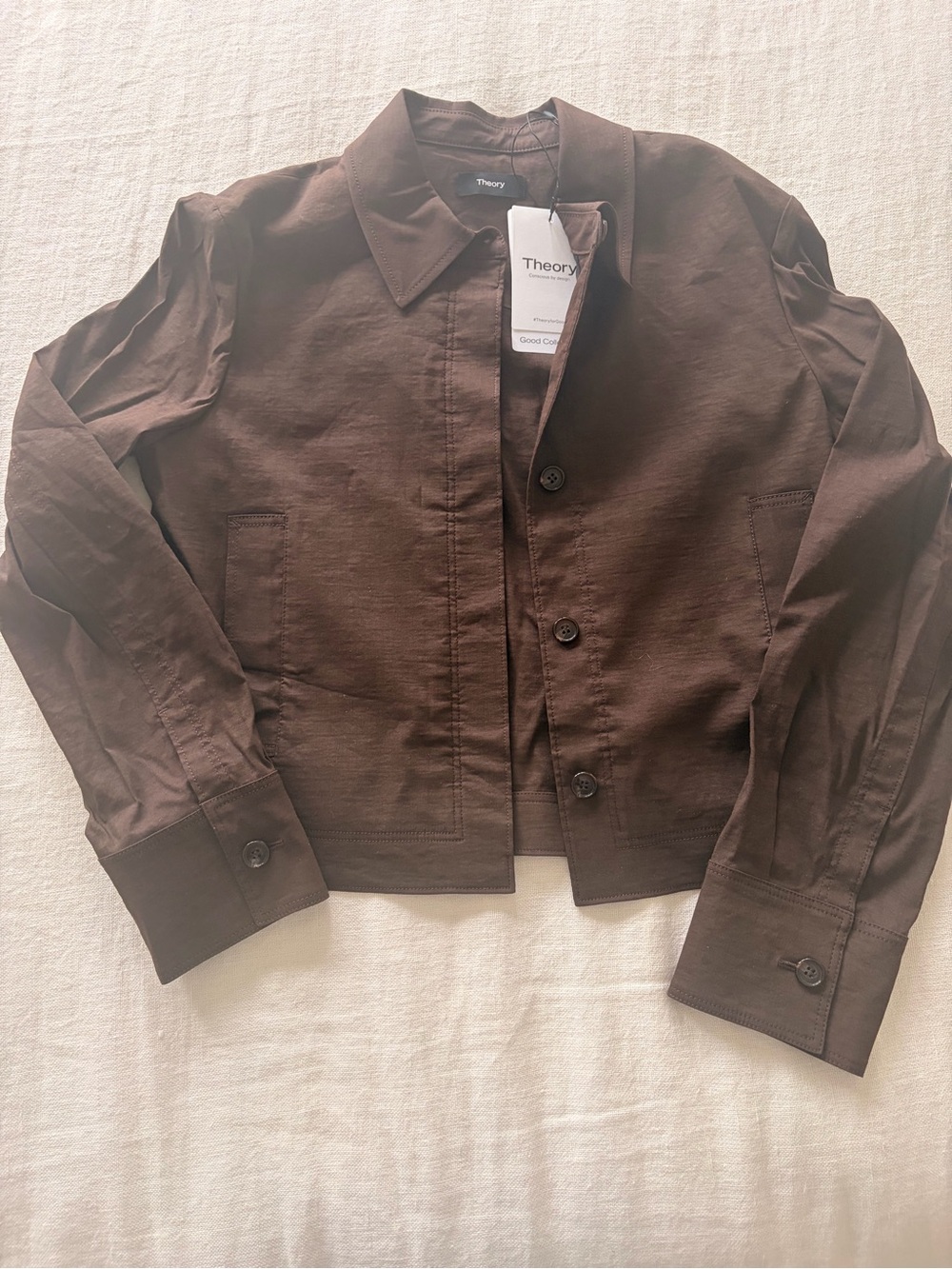 Theory Chocolate Brown Cropped Shirt Jacket - Picture 3 of 4